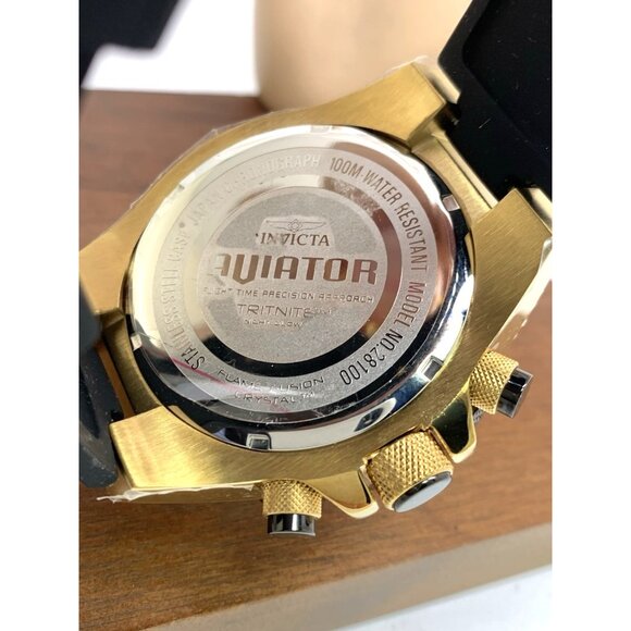 Invicta Men's Watch 28100 Aviator Quartz Gold Black Dial Chronograph Rubber Band - Picture 7 of 15